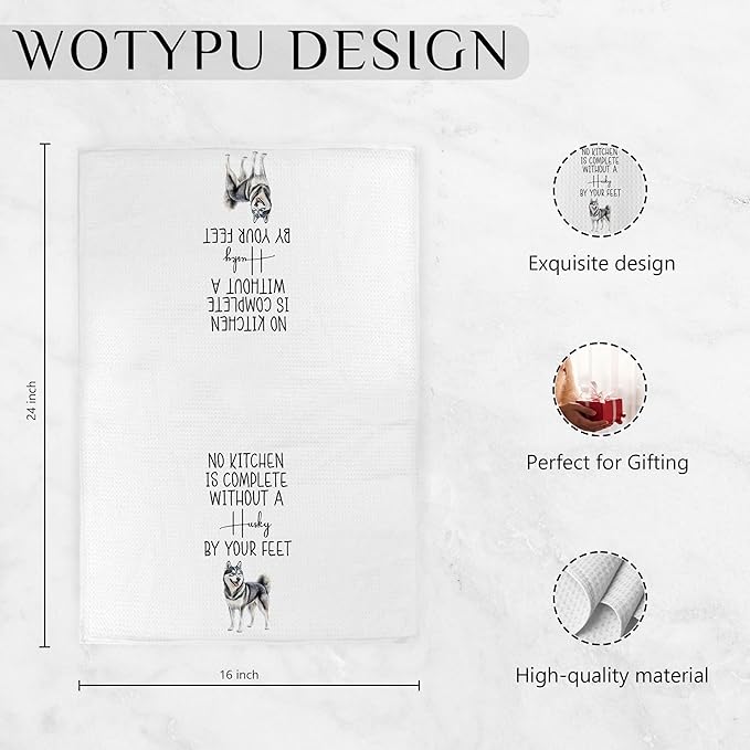 Funny Husky Kitchen Towels, Gifts for Husky Lovers, Dog Mom Dad Gifts Dish Tea Towels for Kitchen, Housewarming Gift Decorative Hand Towel, 16x24 Inch Set of 2