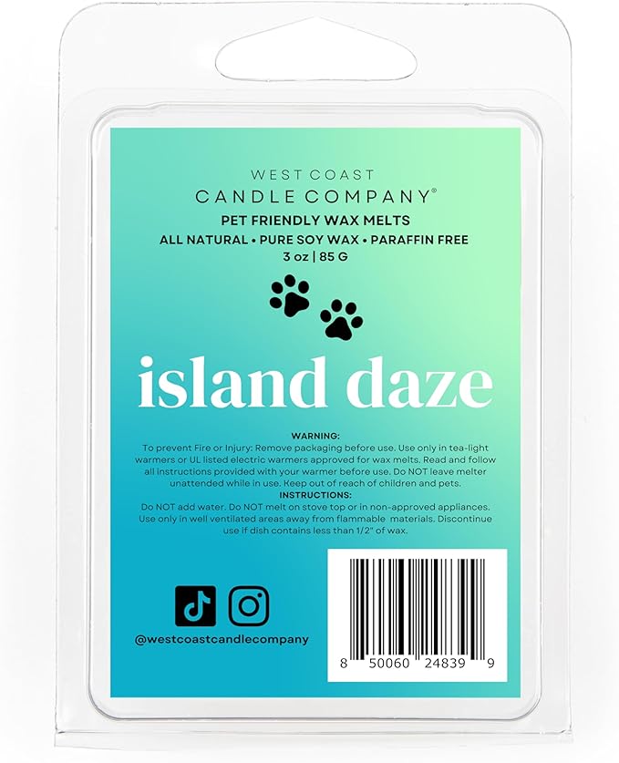 Island Daze | Pet Friendly Wax Melts | Natural Soy | Clean Burning | Non-Toxic | Veterinarian Approved | Pet Odor Eliminator | Air Freshening Scented Wax Melts