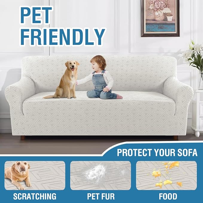 H.VERSAILTEX Jacquard Sofa Covers Washable 1 Piece Stretch Sofa Covers Furniture Protector Anti-Slip Soft Thickened Dogs Slipcovers Washable Diamond Pattern(Sofa, Pale Oak)