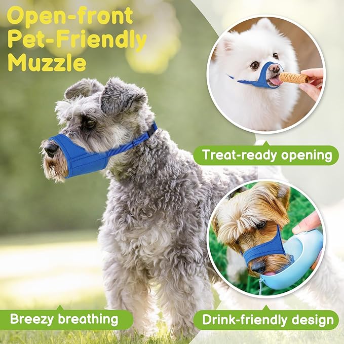 Mayerzon Short Snout Dog Muzzle for Small Medium Dogs, Soft & Sturdy Fabric, Anti Excessive Biting Chewing, Suits Schnauzer Bully Boxer Puppy for Grooming Vet Visits Walk, Allows Drinking(Blue, M)