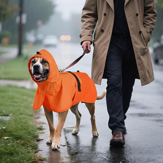 BRKURLEG Dog Raincoat for Small Medium and Large Dogs Waterproof Dog Rain Jacket Adjustable Hooded Dogs Raincoat Pet Rain Coat Poncho with Leash Hole, Reflective Strip, Orange, M