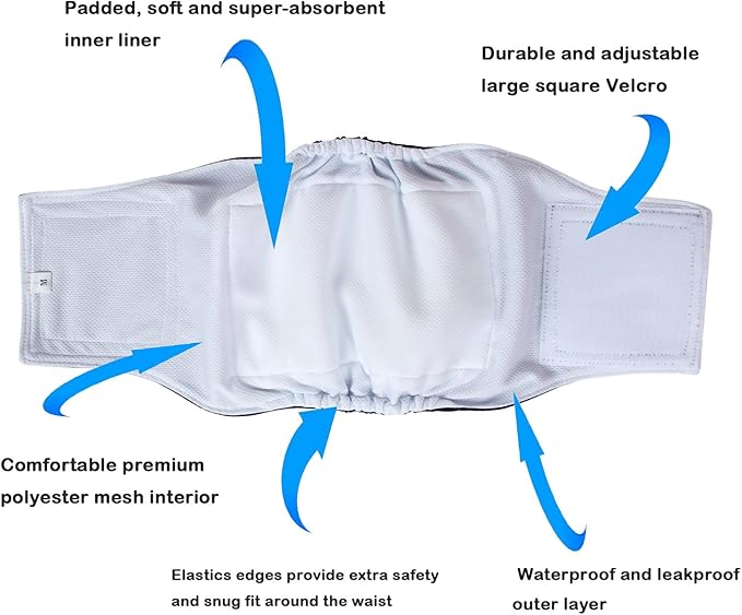 Teamoy Male Dog Belly Bands Washable 4-Pack, Reusable Dog Diapers Wraps for Incontinence & Marking (M,13"-16" Waist)