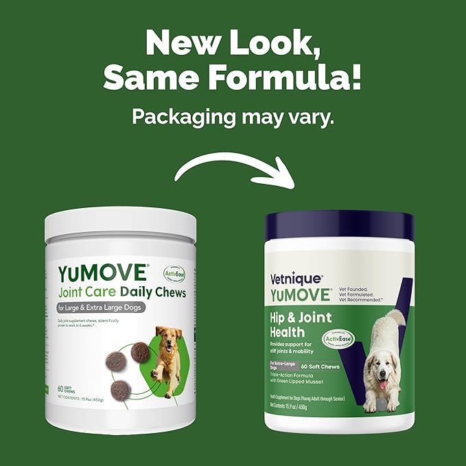 YuMOVE Hip & Joint Supplement for Dogs - Glucosamine, Green Lipped Mussel, Hyaluronic Acid & Omega 3 Supports Mobility & Joint Comfort 60 Chews (Large/XL Dogs)
