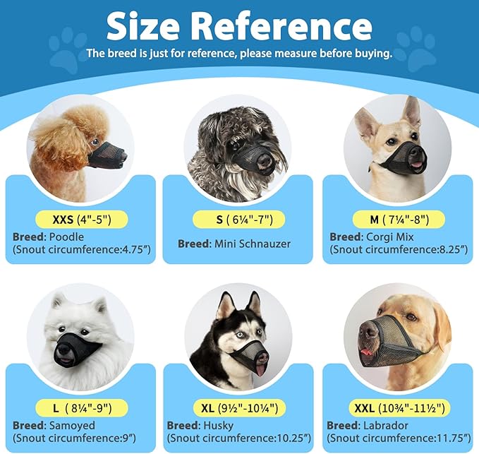 LUCKYPAW Dog Muzzle Suits for Small Medium Large Dogs, Mesh Muzzle Anti Biting Chewing, Breathable Mouth Cover Set with Adjustable Strap for Grooming Vet Visiting Training (Small 3 PCS(XXS-S), Black)