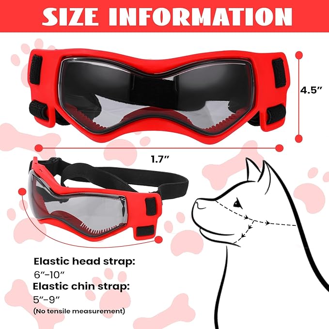 Small Dog Goggles Small Breed, Small Dog Sunglasses UV Eye Protection for Medium Breed Dogs, Doggy Goggles Puppy Eyewear Glasses Pet Sunglasses, Red