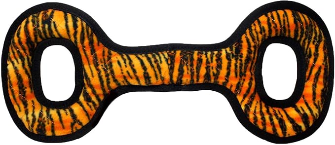TUFFY - World's Tuffest Soft Dog Toy - MEGA -Multiple Layers. Made Durable, Strong & Tough. Interactive Play (Tug, Toss & Fetch). Machine Washable & Floats (Tug Oval Tiger, Large 2 Pack)