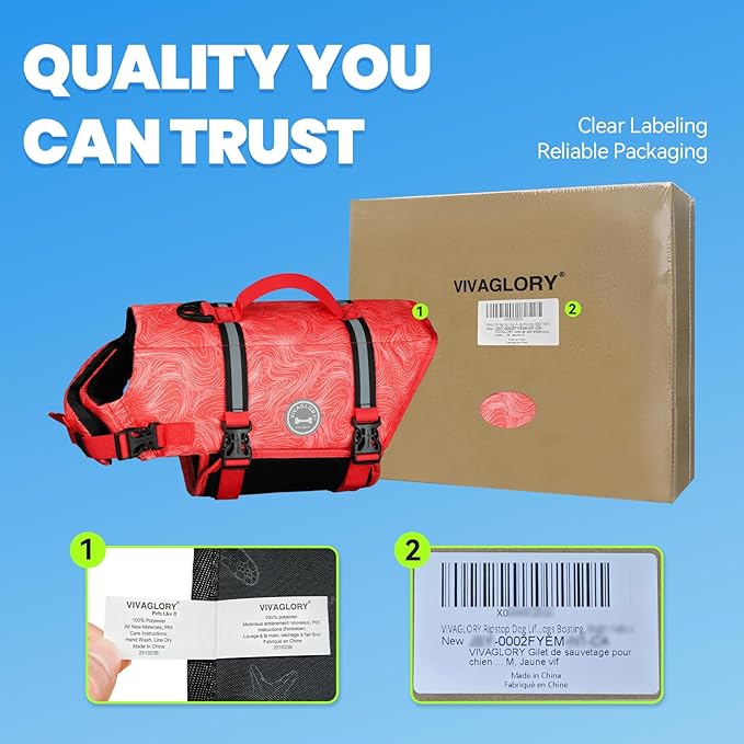 VIVAGLORY Rip Stop Dog Life Vest, Swimming Vest with Handle, Buoyancy for Doggy Puppy, Dog Life Jacket for Swimming & Boating, L, Red