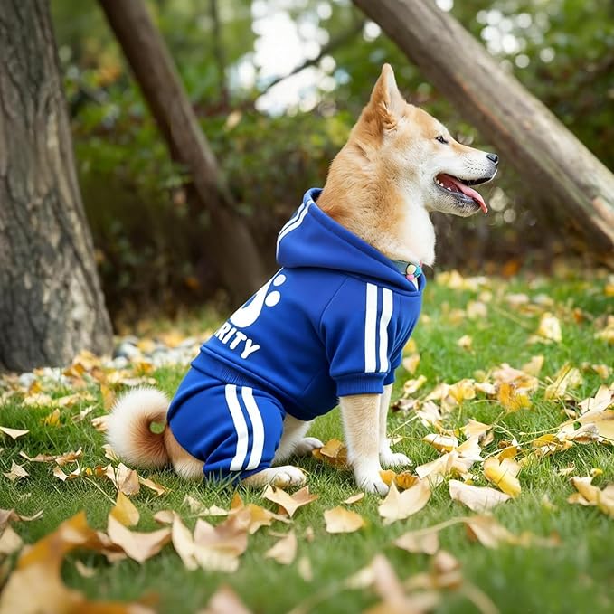 Dog Hoodie Security Clothes 4 Legs Jumpsuit Sweatshirt Hoodies Soft & Warm Dog Outfit Pullover Dog Winter Clothes Sweater for Small Medium Large Dogs Cats (Blue, XX-Small)