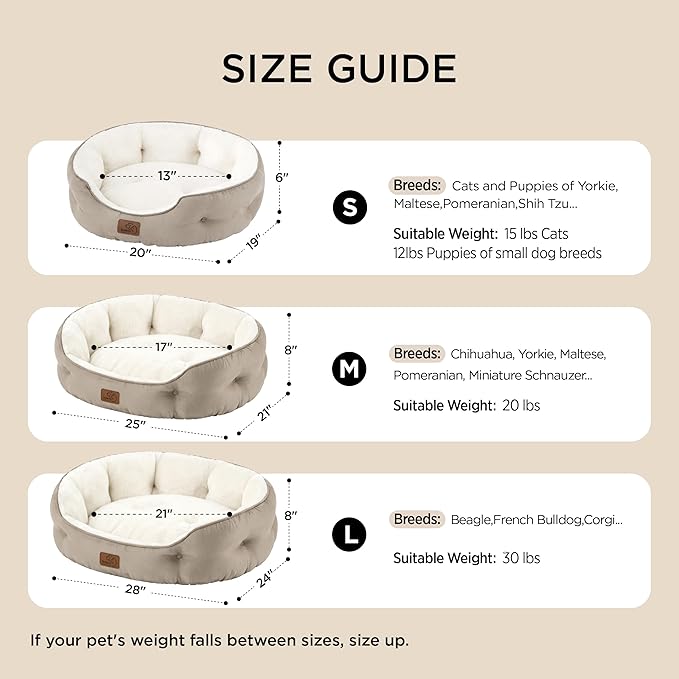 Bedsure Dog Beds for Small Dogs - Round Cat Beds for Indoor Cats, Washable Pet Bed for Puppy and Kitten with Slip-Resistant Bottom, 25 Inches, Frost Blue