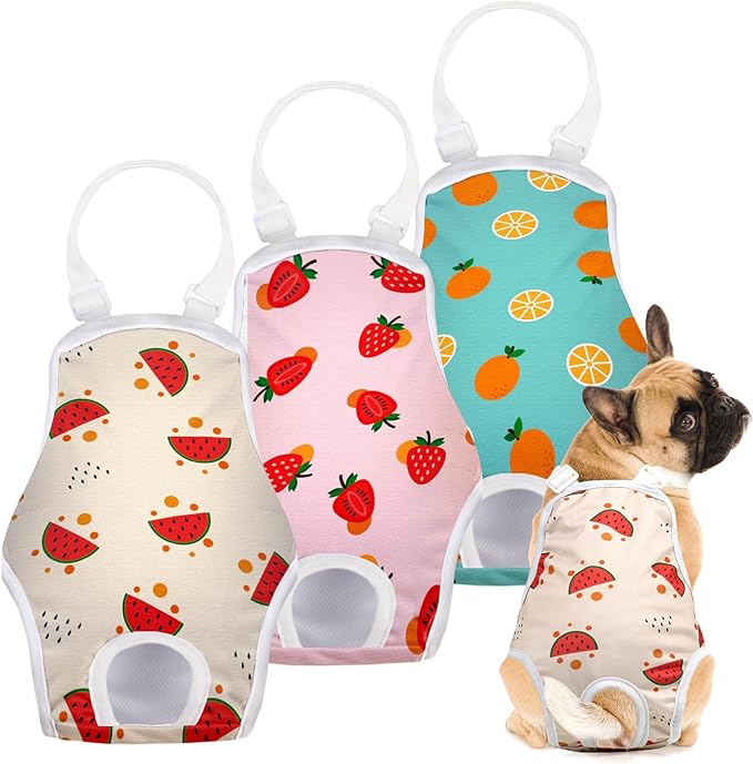 3 Pack Washable Female Dog Diaper Onesie Sanitary Pantie with Adjustable Suspender, Reusable Fixed Doggie Diapers, Super Absorbent Leakproof for Small Toy Dog in Heat Cycle XS/S