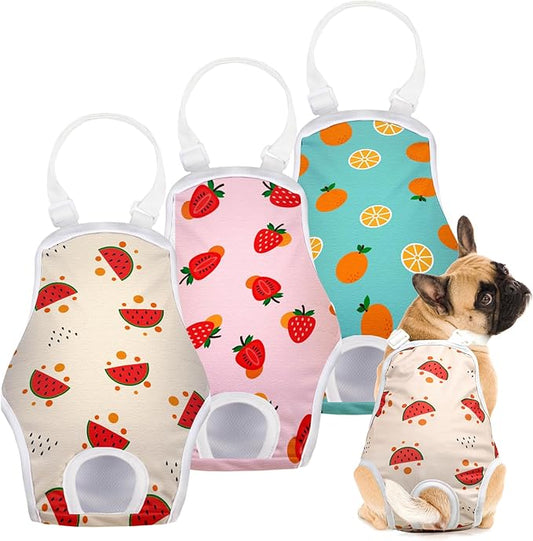3 Pack Washable Female Dog Diaper Onesie Sanitary Pantie with Adjustable Suspender, Reusable Fixed Doggie Diapers, Super Absorbent Leakproof for Small Toy Dog in Heat Cycle XS/S