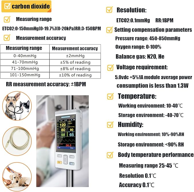 M3T Mini3.5” Handheld Vet Oximeter Monitor, SPO2/TEMP Function Veterinary,forDog, cat, Horse Pets