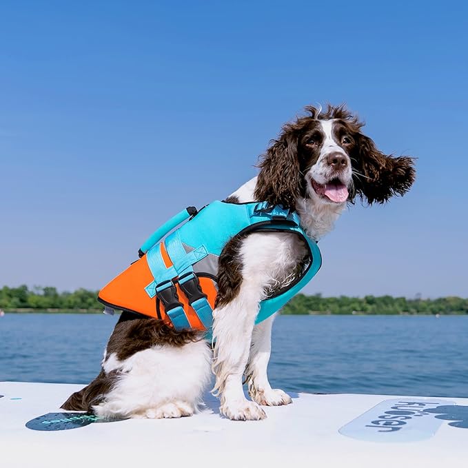 Kuoser Dog Life Jacket with Rescue Handle, High Flotation Dogs Swim Vest with Reflective Strips,Adjustable Dog Life Vest for Swimming, Boating, Pool&Beach, Doggy Lifejacket for Small Medium Large Dogs
