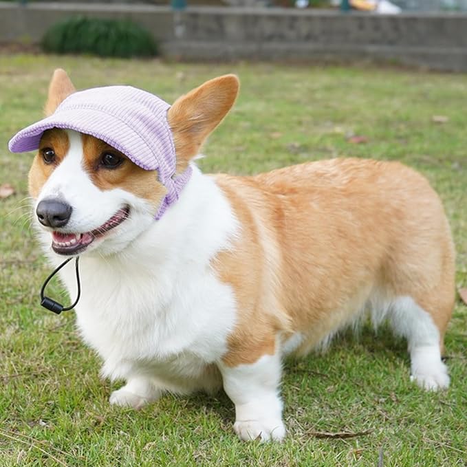Dog Baseball Cap, Dog Cat Summer Beach Visor Hat with Ear Holes, Adjustable Puppy Sunbonnet Headdress (Purple, X-Small)