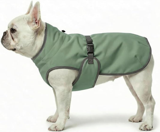 Dog Winter Vest with Fur-Safe Buckle (No Hook & Loop), Water-Repellent Fleece Lined Jacket, 360° Reflective, Leash Hole & Leg Straps, Adjustable for Hiking & Active Dogs (Green, X-Small)