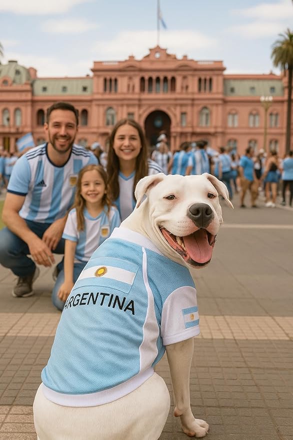 Parisian Pet Team Argentina Dog Jersey - Breathable Mesh Puppy Football Jersey - Lightweight Stretch Sporty Dog Clothes - Summer Shirts for Large Dogs - Soccer Jersey for Dogs - Sportswear Pet Clothes