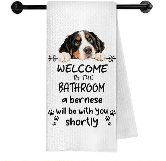Funny Bernese Mountain Dog Bathroom Hand Towels, Bernese Mountain Dog Gifts, Welcome to The Bathroom Decorative Hand Towels for Bath Room Toilet Washroom Restroom, 16x24 Inch