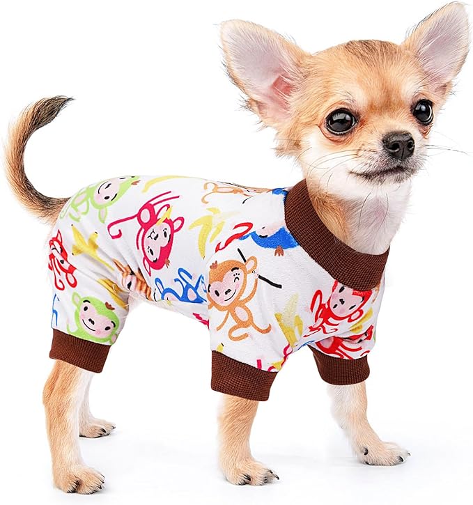 Kosiyi Dog Pajamas for Small Dogs Male Female Dog Clothes, Brown Lightweight Velvet Pet Pjs, Fleece Stretch Dog Onesie, Puppy Spring Winter Clothes, Jumpsuit, Jammies, Apparel, XXS, Brown