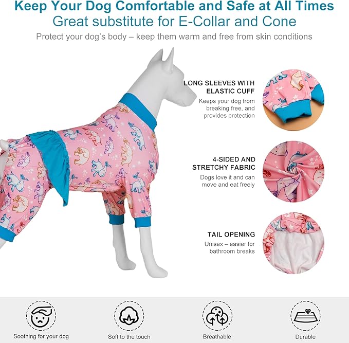 LovinPet Large Dog Onesies, High Collar Cotton Dog Bodysuit, UV Protection, Post Surgery Comfort Clothes,Light Pink Baby Elephant Print, Pitbull Clothes, Undershirt for Dog Dresses,Blue, XL