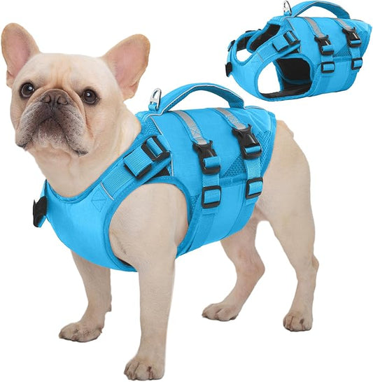 Kuoser Dog Life Jacket, High Flotation Dog Life Vest for Swimming Boating, Adjustable Ripstop Pet Lifesaver for Small Medium and Large Dogs, Reflective Safety Puppy Swimming Vest with Rescue Handle