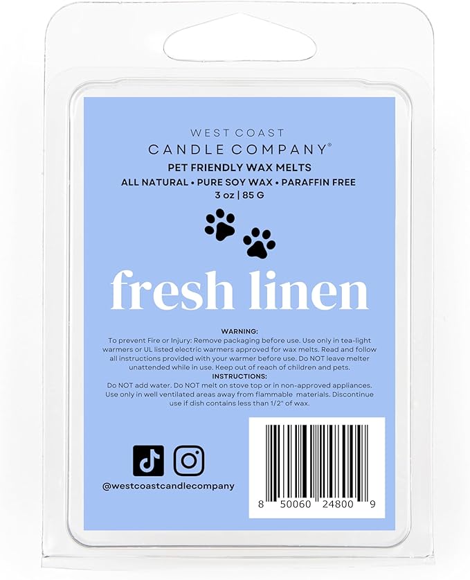 Fresh Linen | Pet Safe Wax Melts | All Natural Soy | Non-Toxic | Dog Friendly | Vet Approved | Long Lasting Home Fragrance | Pet Odor Eliminator | Clean Burning Wax Cubes | Safe Air Freshener