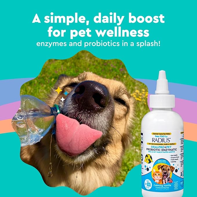 RADIUS OralPro+ Pet Probiotic Dental Water Additive (Enzymatic), Concentrate, 4 OZ, 2 Pack Pet Water
