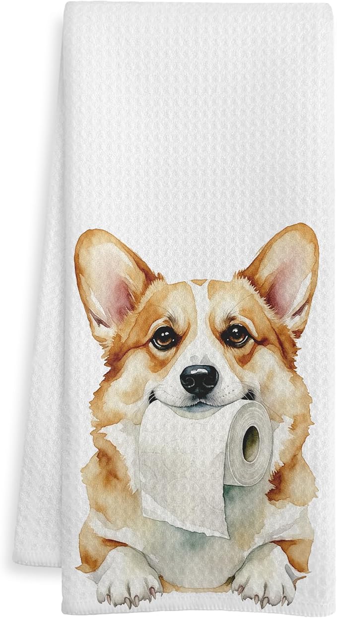 Funny Welsh Corgi Gifts Bathroom Hand Towels, Gifts for Corgi Lovers, Dog Lover Gifts Decorative Hand Towels for Kids Guest Bathroom Washroom Half Bath, 16x24 Inch