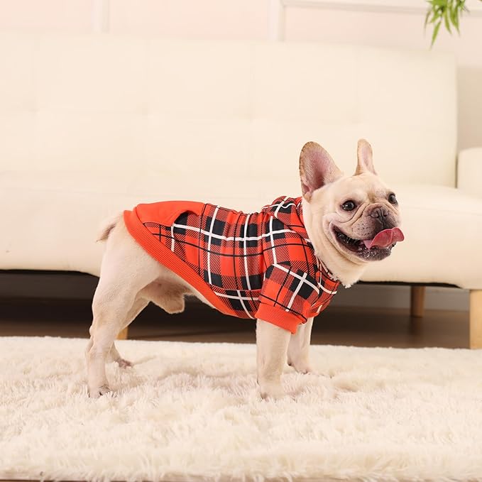 EXPAWLORER Plaid Dog Hoodie - British Style Warm Dog Sweater Shirt with Leash Hole,Pitbull Clothes Outfits,Winter Coat Apparel for All Breeds Puppy Girl Boy-Cat Apparel,Orange X-Small