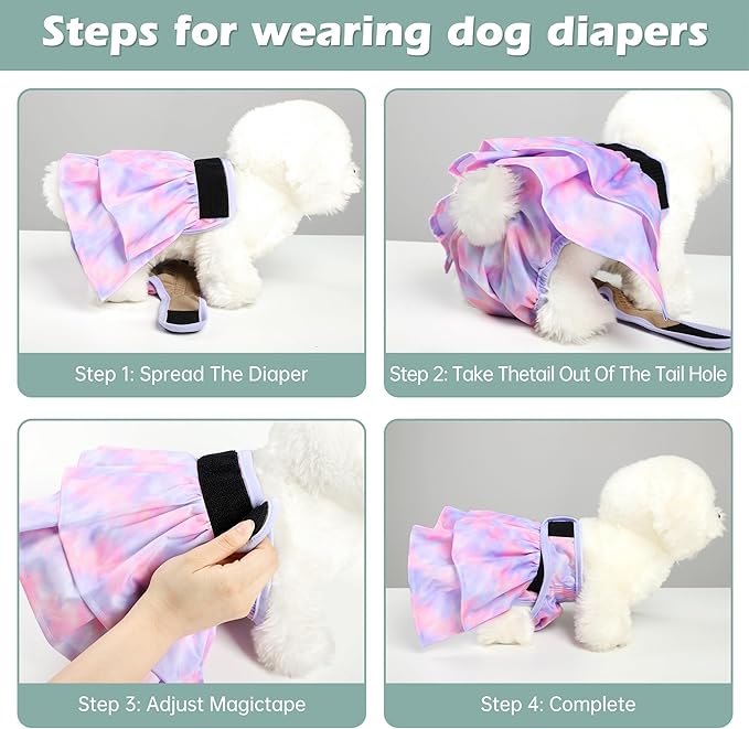 Washable Female Dog Diapers Skirt(4 Pcs) - Reusable Doggie Diapers with Adjustable Snaps, High Absorbency Leak-Proof Puppy Diapers for Female Dog in Heat, Period, Incontinence L