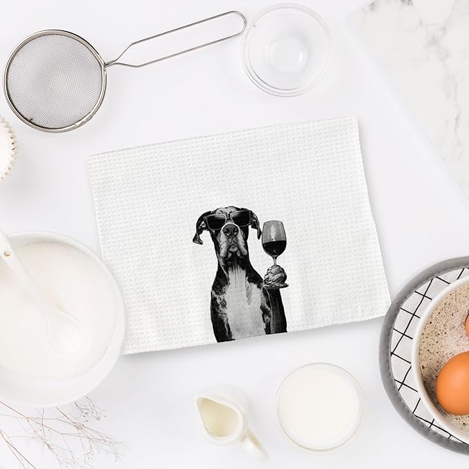 Great Dane Gifts Wine Kitchen Towels, Gifts for Great Dane Dog Wine Lovers Decorative Hand Dish Tea Towel for Kitchen Home Bar, Funny GreatDane Dog Owners Home Bar Decor(16x24In)