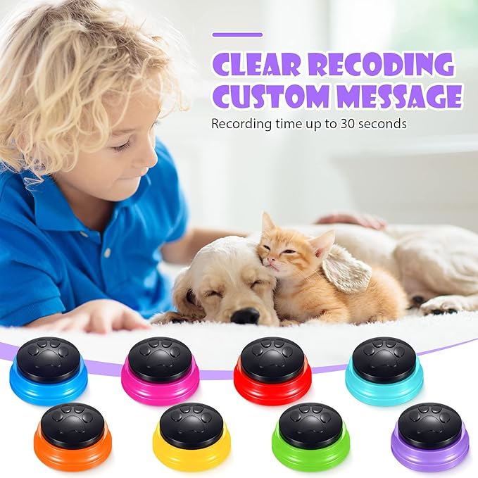 8 Pack Voice Recording Button, Recordable Dog Buttons for Communication Dog Talking Buttons Pet Training Buzzers for Dogs Cats, 30 Second Record and Playback, Christmas Funny Gift for Friend, 8 Colors