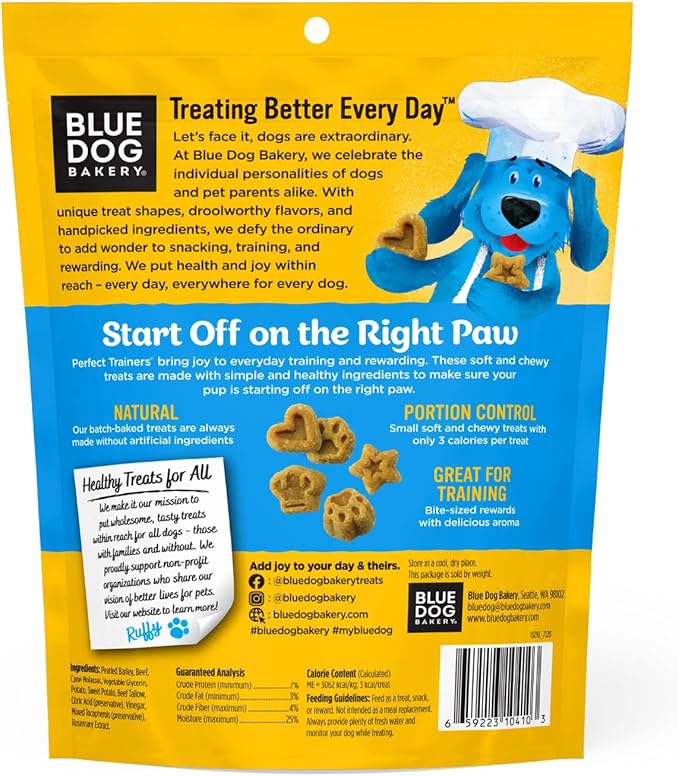 Blue Dog Bakery Perfect Trainers, Mini Dog Training Treats, Soft & Chewy, Made w/USA Beef, Healthy Treats, All Natural, Extra Small, 6 oz (Pack of 1)