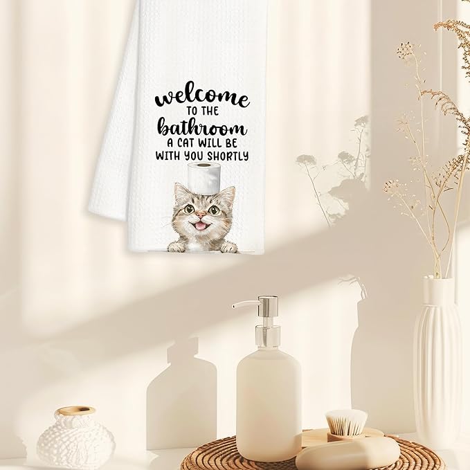 Funny Tabby Cat Hand Towels for Bathroom Decor, Tabby Cat Gifts, Cats Lover Gifts for Women Men Decorative Hand Towels for Bathroom Restroom Room, 16x24 Inch