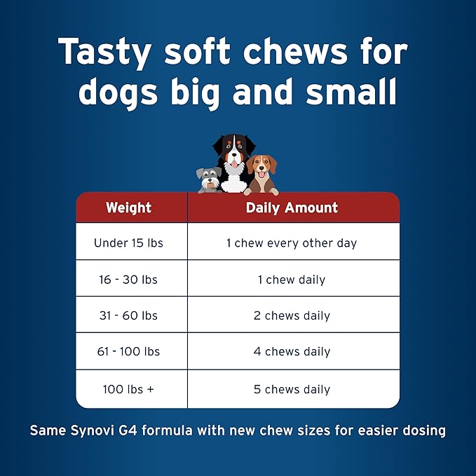 Pet Protect Dog Hip & Joint+ Supplement for Active & Aging Dogs, Vet-Formulated Synovi G4, Dog Glucosamine, Chicken-Flavored Soft Chews (120 Count)