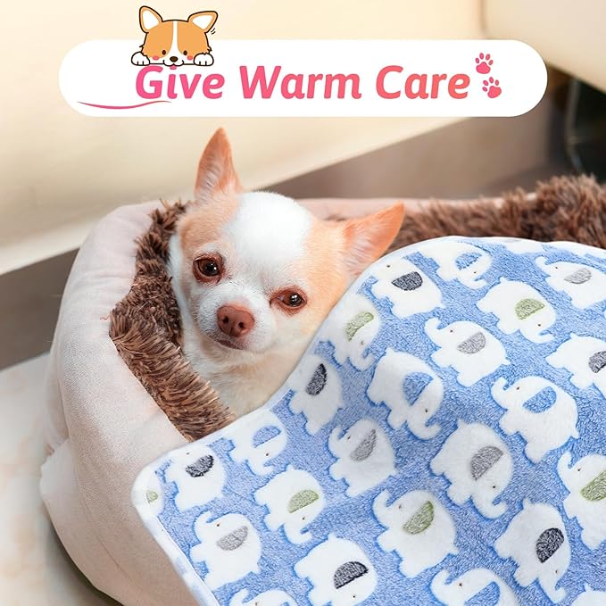 Tatuo 12 Pieces 20 x 30 Inch Dog Blanket Super Soft Warm Cat Sleep Mat Pet Kitten Doggy Fluffy Fleece Blankets with Cute Dog Paw Bone Star Elephant Patterns Printed Fluffy Blanket for Small Cat Puppy