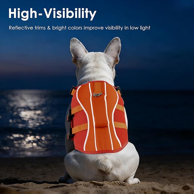 Dog Life Jacket, High Buoyancy Dog Life Vest with Handle for Swimming Boating, Adjustable Swimming Vest with Reflective Trim for Small Medium Large Dogs - Orange, XL