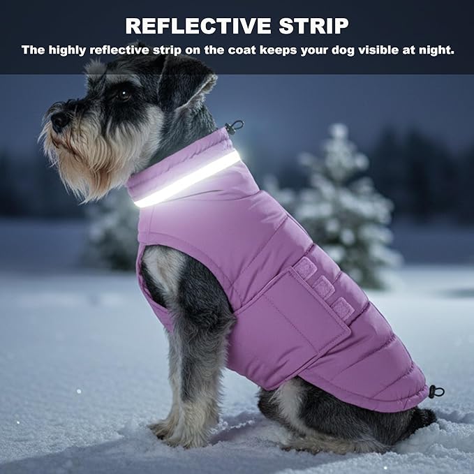 Mklhgty Waterproof Dog Coat for Medium and Large Dogs, Warm Dog Winter Jacket, Reflective Windproof Turtleneck Coats with Adjustable Hook & Loop - Lilac - L