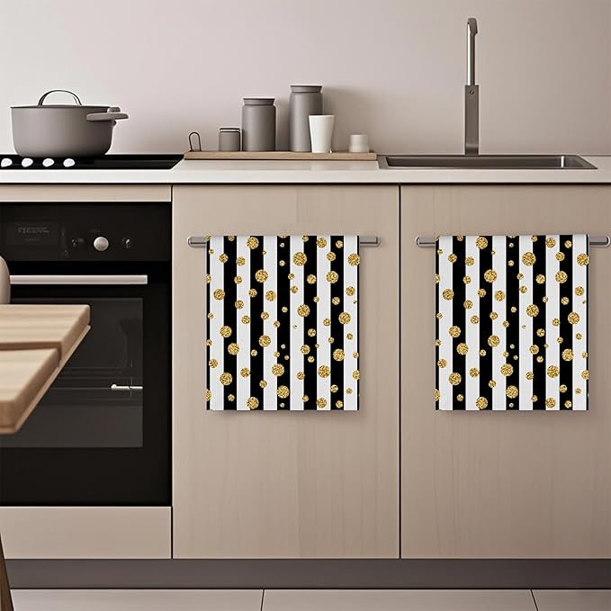 Gold Polka Dot Hand Towels,Set of 2 Absorbent Bath Towel Kitchen Dish Towel Home Gym Hotel Bathroom Decor,16x24 Inches