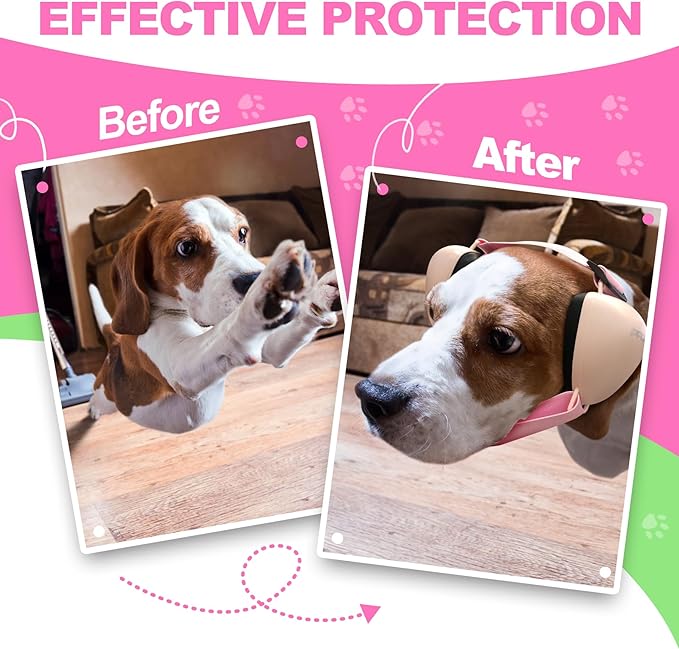PROHEAR Dog Ear Muffs Noise Protection for Firework, Adjust Dog Noise Cancelling Headphones for Winter Outoor, Small, NRR 28 (S, Pink)