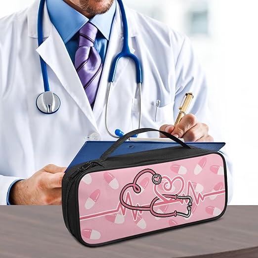 Gomyblomy Pink Stethoscope Case with Extra Room for Nurse and Doctors Lightweight Stethoscope Storage Bag with Handle Portable Stethoscope Holder Fit for Most Stethoscopes