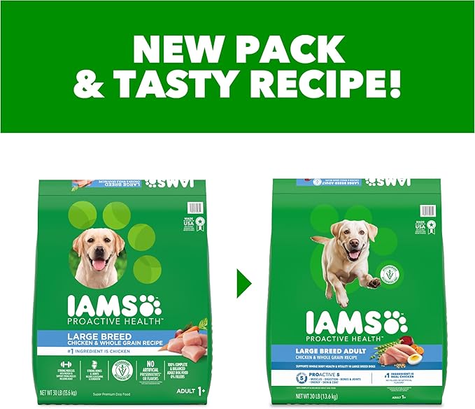 IAMS Proactive Health Large Breed Dry Dog Food, Adult Dry Dog Food for Large Breeds, Chicken, 30 lb. Bag