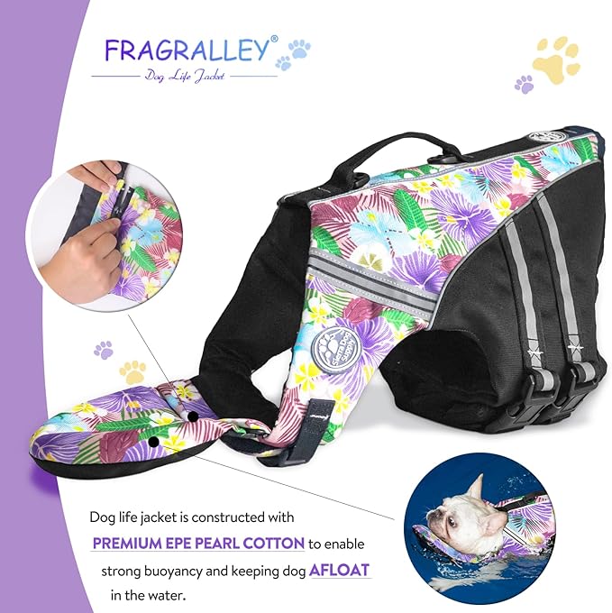 Dog Life Jacket, French Bulldog Life Vest for Swimming Boating, Dog Swim Vest with Chin Float and Rescue Handle, High Flotation Puppy Life Jackets (Chest Girth: 17" to 30", Weight: 17" to 28" LB)