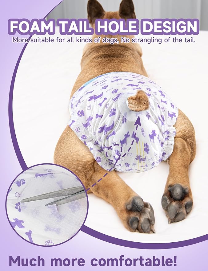MICOOYO Disposable Dog Diapers Female, Doggie Diapers for Dogs Female, Super Absorbent Pet Diaper with Foam Tail Hole for Heat, Comfortable Puppy Diaper (Large, 40Count)