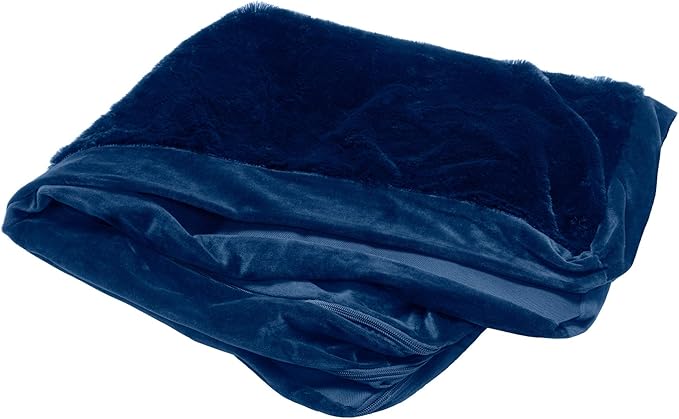 Furhaven Replacement Dog Bed Cover Plush & Velvet L Shaped Chaise, Machine Washable - Deep Sapphire, Large