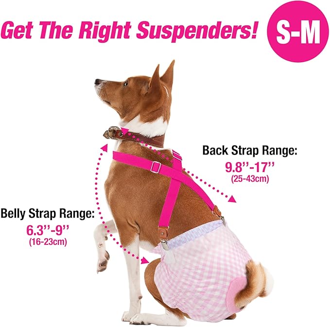 Pet Soft Dog Suspenders 2 Pieces Female Dog Diaper Suspenders for Dogs Diaper Keeper Suspender for Dogs Skirt, Doggy Dress (Black & Pink, S/M)