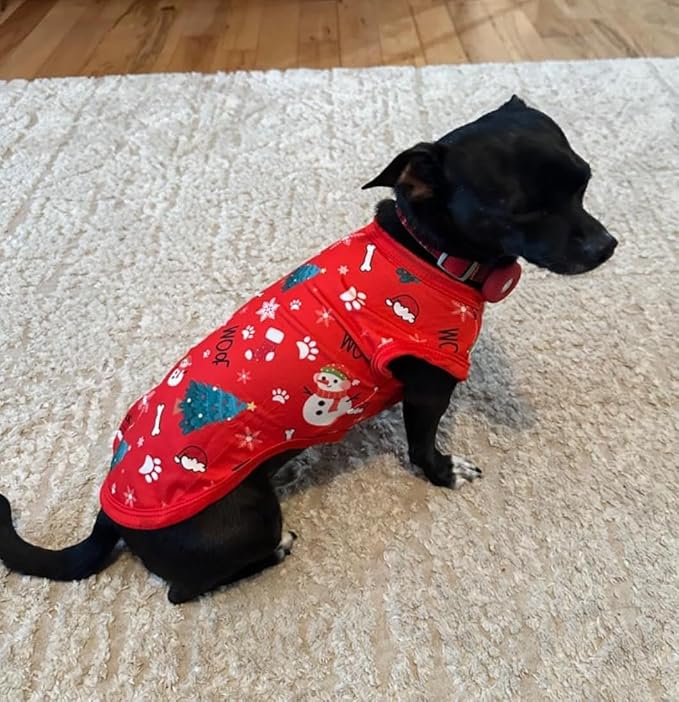 2pcs/Pack Christmas Dog Shirts Sleeveless Vest for Extra Large Dog Red Green Vest Light Soft Breathable Outfit Paw Print Snowman Christmas Tree Merry Boy and Girl XXL