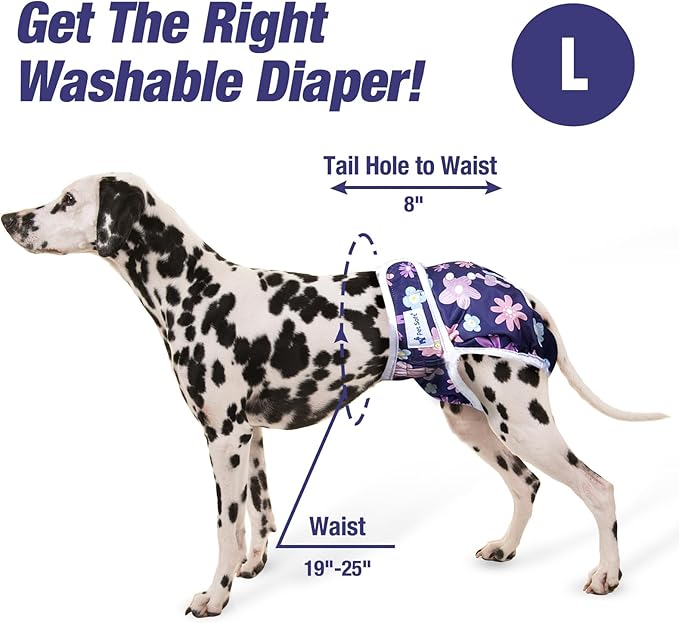 Pet Soft Washable Female Diapers (3 Pack) Female Dog Diapers, Comfort Reusable Doggy Diapers for Girl Dog in Period Heat (Bloom, L)
