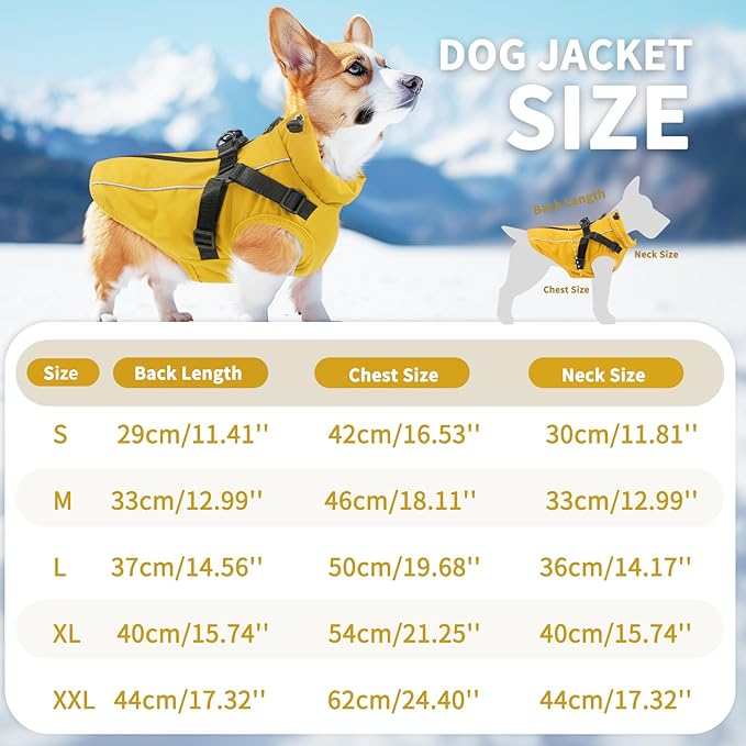 Dog Winter Coat Reflective Water-Resistant Jacket, Fleece Lined Windproof Puppy Coat with Back Zipper & D-Ring, Cold Weather Dog Coats for Small Medium Dogs (XL, Orange)