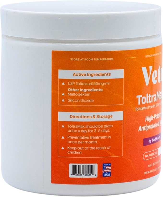 Vetr's Toltramax Toltrazuril Powder for Horses, Dogs, Cats, 100g (5.0%, Beef)