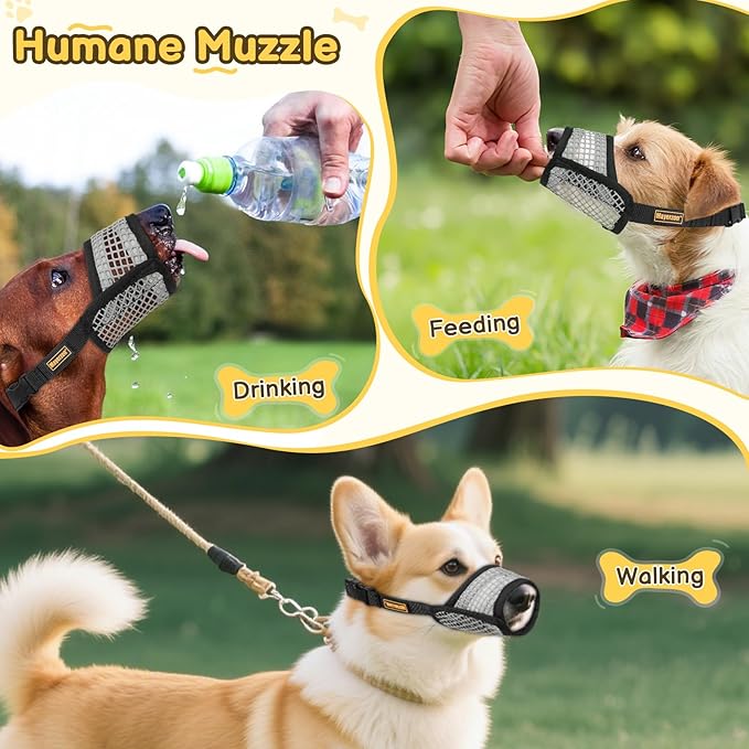Mayerzon Dog Muzzle for Biting, Patented Soft Breathable Mesh Muzzle for Small Medium Dogs Chihuahua Dachshund Poodle, Adjustable Mouth Cover for Grooming, Chewing, Vet Visits (Black Trim, XS)